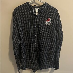 Georgia Bulldogs Embroidered Black Plaid Button Down Shirt. Size XL